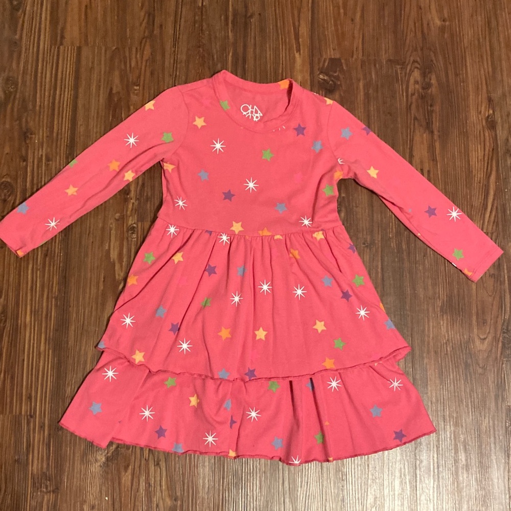 Colorful Pink Star Pattern Kids Dress Long Sleeve Dress Size 6